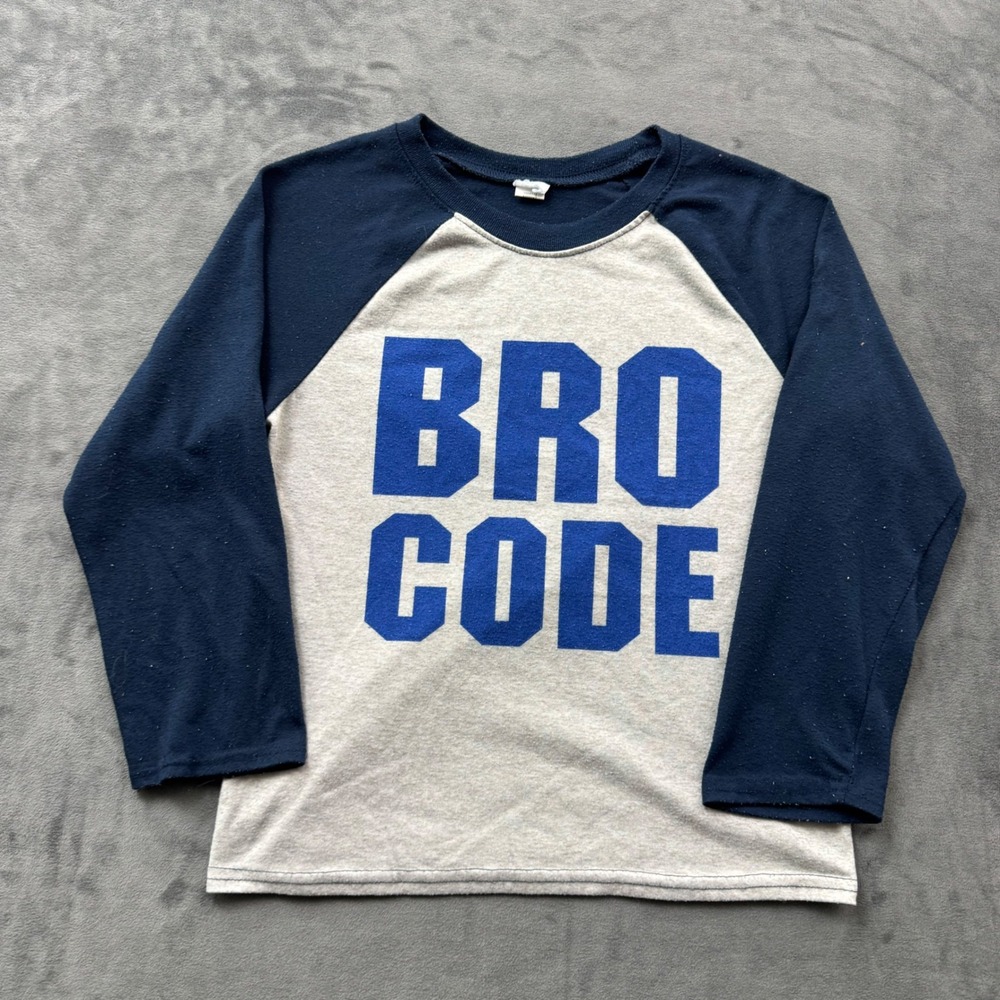 Bro Code Graphic Raglan T-Shirt Gray Navy Blue Boys Kids Size M 8 10